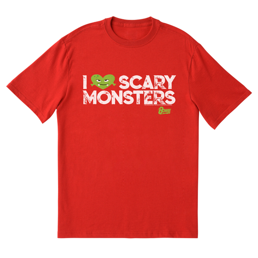 David Bowie Scary Monsters red T-shirt front view.