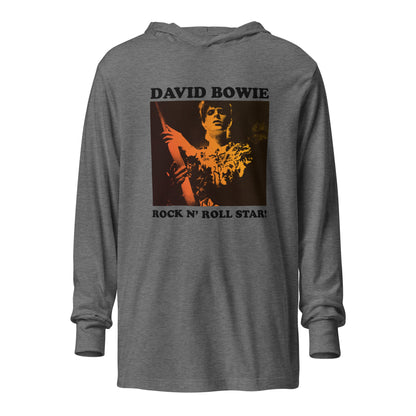 David Bowie Rock n' Roll Star Photo Gold Hooded Long Sleeve T-Shirt