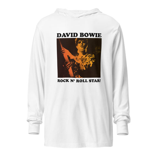 David Bowie Rock n' Roll Star Photo Gold Hooded Long Sleeve T-Shirt