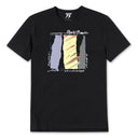 A black t-shirt featuring a graphic design related to David Bowie's Scary Monsters album.
