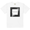 White t-shirt with 'The Next Day' graphic design on a white background